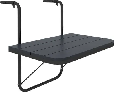 Produktbild von Balkon-Hängetisch, klappbar, höhenverstellbar, Alumiumrahmen, Kunststoff-Tischplatte, Holzoptik, Schwarz