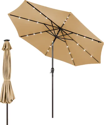 Produktbild von GOPLUS 3 m Sonnenschirm Gartenschirm Balkonschirm Terrassenschirm Ampelschirm Kurbelschirm Strandschirmmit Solar LED