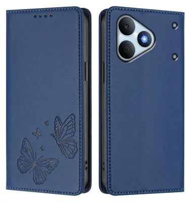 Image de Étui en cuir pour Realme Note 80, étui de protection type portefeuille en cuir gaufré « papillon » avec support, bleu foncé