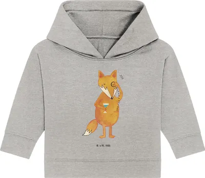 Produktbild von Mr. & Mrs. Panda Organic Baby Hoodie Fuchs Lord 12. - 18. Monat - Heather Grey - Geschenk, Schick, Kapuzensweatshirt, Cocktail, Spruch Lustig, Kapuzenshirt, Monokel