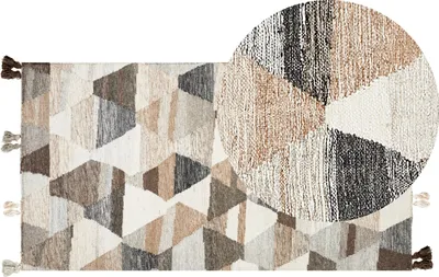 Produktbild von BELIANI Kelim-Teppich Mehrfarbig Wolle und Baumwolle 80 x 150 cm mit Quasten Geometrischem Muster Patchwork Handgewebt Boho Fußbodenheizung Geeignet