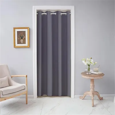 Obrázek produktu pro Záclona na dveře, nepropouštějící světlo, s oky, 80x150 cm, tmavě šedá, polyester, termoizolační závěs, clona do místnosti