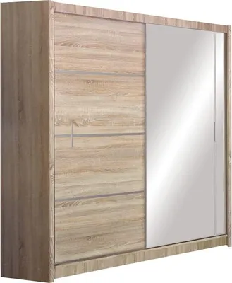 Produktbild von Kleiderschrank Vista mit Spiegel 180 cm, Schwebetürenschrank, Garderobeschrank Schlafzimmer; Wohnzimmerschrank; Korpus Schrank Farbe: Sonoma; Farbe der Schrankfront: Sonoma