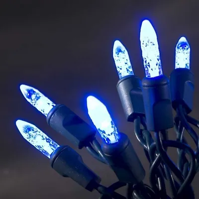 A close-up view of several blue LED lights on a dark background.