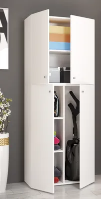 Produktbild von VCM Holz Besenschrank | 6 Fächer | Haushaltsschrank | Maße: B. 70 x H. 184 x T. 40 cm | 4 Drehtüren - Lona