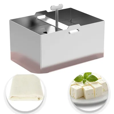 Produktbild von Tofupresse, Tofupresse aus Edelstahl mit Käsetuch und Abtropfschale für hausgemachten festen Tofu, Paneer Maker & Käsepresse, spülmaschinenfest