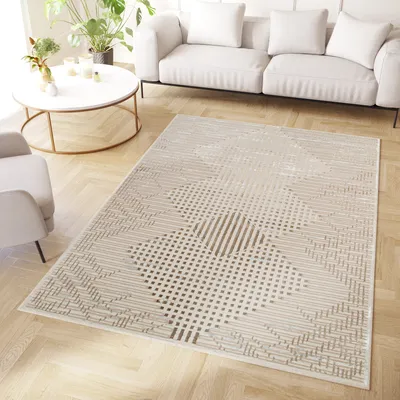 Obrázok produktu pre Koberec s krátkym vlasom lesklý hnedý béžový 3D efekt Obývacia izba spálňa dizajn 300 x 400 cm