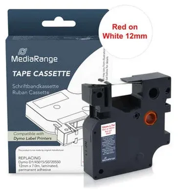 Produktbild von MediaRange Kunststoff-Schriftbandkassette, für/ersetzt Dymo® 91222/S0721670, permanent haftend, 12mm, 4m, laminiert, schwarz auf gelb, Blau auf weiss, D1, Schwarz, Kunststoff, DYMO, Dymo LabelManager 100, 160, 210D, 220P, 260P, 280, 350, 350D, 360D, 420P, 450D, 500TS, PnP,...