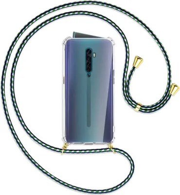 Produktbild von Handykette Backcover-Schutzhülle mit Band (Metall goldfarben) für Oppo Reno2 - grün/blau/weiß