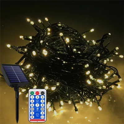 Obrázok produktu pre UISEBRT Solárne rozprávkové svetlá 50m 500LED teplá biela, 8 režimov, časovač, pamäťová funkcia, rozprávkové svetlá, rozprávkové svetlá na opony, vianočné a párty dekorácie