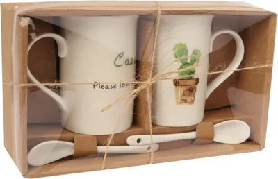 Zdjęcie produktu dla Zestaw Prezentowy Green Love - Dwa Kubki Ceramiczne z Łyżeczkami o Motywie Kaktusa