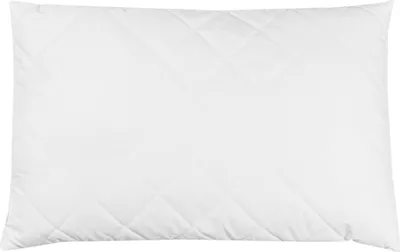 A white quilted pillow on a white background.