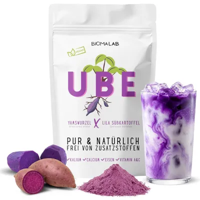 Produktbild von Biomalab Ube Pulver 50g, Natürliche Yamswurzel & Lila Süßkartoffel, Vegan&Natur