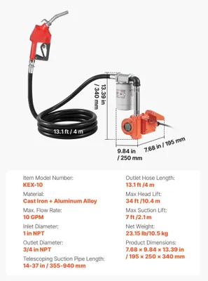 Immagine prodotto di Pompa di trasferimento carburante, portata da 10 a 15 GPM, ugello manuale, 10 GPM