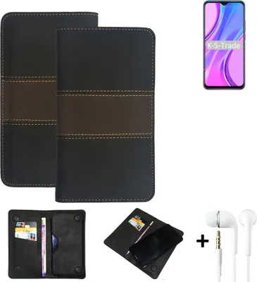 Produktbild von K-S-Trade Handyhülle + Kopfhörer kompatibel mit Xiaomi Redmi 9 Schutzhülle Walletcase Bookstyle Tasche Schutz Case Hülle Wallet Cover Kunstleder