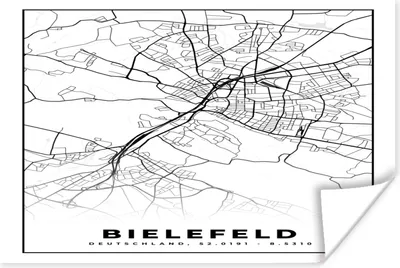 Produktbild von MuchoWow® Poster Karte - Bielefeld - Karte - Stadtplan 60x40 cm - Schlafzimmerdekoration