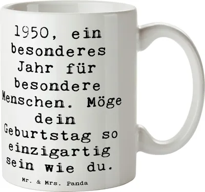 Produktbild von Mr. & Mrs. Panda Kaffeetasse Spruch 1950 Geburtstag - Weiß - Geschenk, Geburtstagsgeschenk, Pott, Tasse, Glückwunsch, Teetasse, Feier, besondere Menschen, Happy Birthday