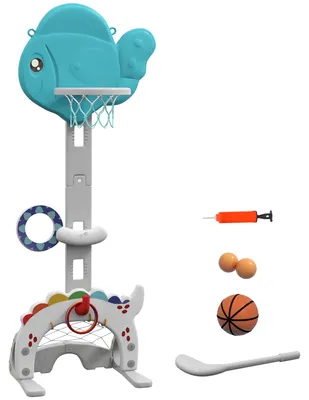 Produktbild von Kinder Basketballkorb 5 in 1 Höhenverstellbarer 134-152 cm mit Basketballs Pumpe Fußballtor Golfball Indoor Outdoor