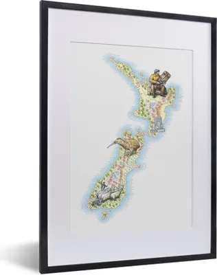 Produktbild von MuchoWow® MuchoWow® Gerahmtes Poster Eine Illustration einer Karte von Neuseeland 30x40 cm - Poster mit zchwarzem Bilderrahmen - Wandposter Schlafzimmer