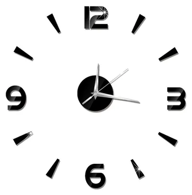 Selbstklebende Acryl-Wanduhr, 60 cm, rund, schwarz, 3D-Effekt