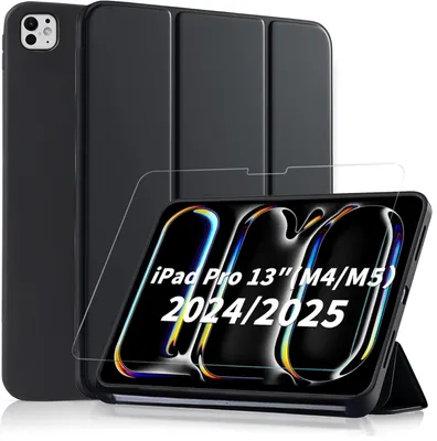 Produktbild von CLM-Tech 2in1 Tablet Hülle + Panzerglas kompatibel mit iPad Pro 13 Zoll M5 / M4 (2025/2024) - Schutzhülle Case Cover schwarz inklusive Schutzfolie