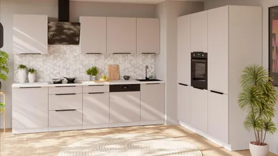 Produktbild von Küche COMO 280 + 180 cm Küchenzeile Küchenblock Einbauküche Kaschmir beige matt + Weiß matt
