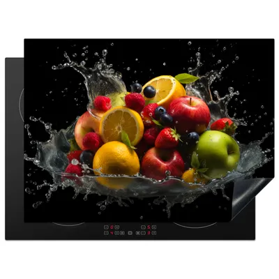 Produktbild von KitchenYeah© Herdabdeckplatte Obst - Apfel - Orange - Rote Früchte - Wasser , 71x52cm, Küche Deko, Glaskeramikkochfeld Herdabdeckung, Abdeckplatte fùr Kochfeld