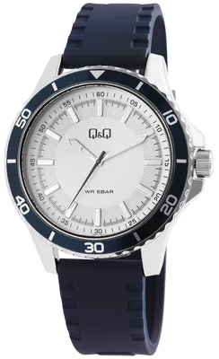 Produktbild von Q&Q Herrenuhr mit Silikonarmband in dunkelblau, 5 Bar wasserdicht