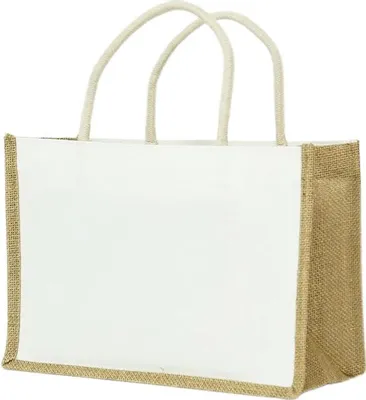 Obrázok produktu pre Hnedo-biela jutová taška 320×210×130 mm – ekologická nákupná taška