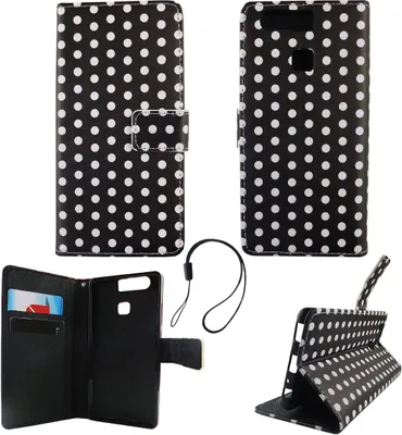 Produktbild von Handyhülle Tasche für Handy Huawei P9 Polka Dot Schwarz Weiss