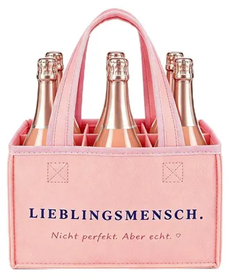 Image de Sac en feutre rose avec l'inscription "Pas parfait. Mais authentique." pour champagne et boissons