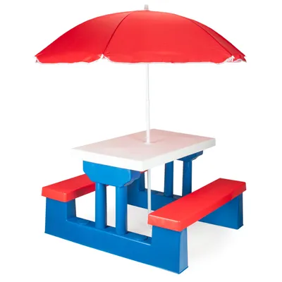 Produktbild von COIL Kindertische, Gartentische, Kinder-Picknicktisch mit Bänken Sonnenschirm, Kindersitzbank, Blau