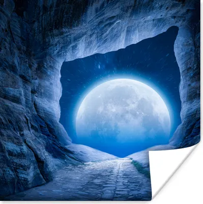 Produktbild von MuchoWow® Poster Höhle - Mond - Weltraum - Universum - Blau 100x100 cm - Babyzimmer