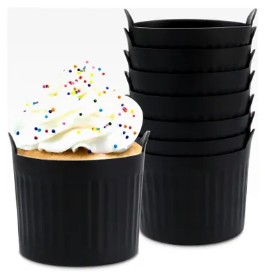 Produktbild von 8 Stück Silikon Auflaufförmchen für Heißluftfritteusen, Muffinförmchen für Kuchen und Pudding (Schwarz)