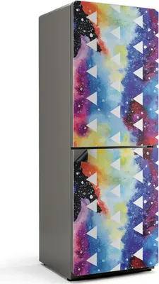 Produktbild von Dreiecke auf einem Aquarellhintergrund – Magnetische Kühlschrank Abdeckung – Dekorfolie magnetisch Küche – Kühlschrank Magnet Deko – selbstklebende Magnettafel – Magnetfolie für Kühlschranktür – 70x190 cm