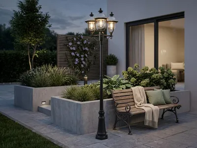 Produktbild von LED Straßenlaterne Schwarz Silber Mastleuchte Landhausstil zur Gartenbeleuchtung