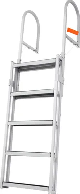 A silver aluminum ladder with orange accents, shown against a white background.