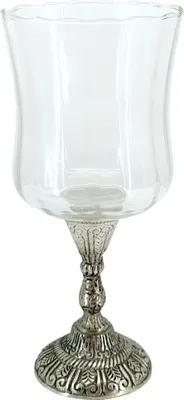 Produktbild von Glas Windlicht auf Metall Standfuß silber schwarz 10 x 24cm Kerzenständer Teelichtglas Kerzenhalter