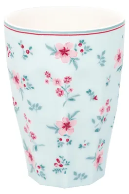 Produktbild von Greengate FRENCH Latte Cup SILA PALE BLUE Blau mit Blumen Kaffeebecher 400 ml