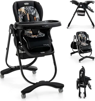 Produktbild von GOPLUS Baby Hochstuhl, kinderhochstuhl mit abnehmbares Doppeltablett, verstellbarer Rücklehne, Fußstütze & Sitzhöhen, Fütterungsstuhl (Schwarz)
