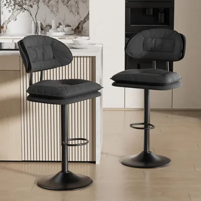 Image de Hawthyhome Lot de 2 tabourets de bar Tabourets de bar ergonomiques rembourrés avec dossier, réglables, double couche, gris foncé