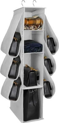 Produktbild von Handtas, faltbarer Taschenorganizer, hängend mit 10 Fächern, Organizer für Taschen, Kleider, Hüte, Schuhe, grau