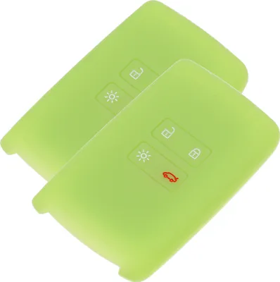 Produktbild von 2x Auto Schlüssel Silikon Schutz Hülle  Fluoreszierend Grün kompatibel mit Renault Megane Kadjar Clio Captur 4 Tasten KEYLESS SMARTKEY