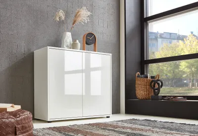 Produktbild von BMG Möbel Schuhkommode Kommode Aktenschrank »Mailand 4« mit weiß lackierten Hochglanzfronten und hochwertigen push-to-open Beschlägen