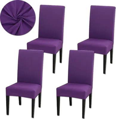 Immagine prodotto di Coprisedia 4 pezzi, coprisedia universale elasticizzato moderno monocolore coprisedia sala da pranzo, viola