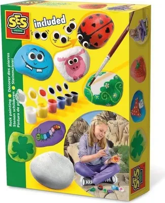 Produktbild von SES Creative Steinmalerei Set, DIY Tiersteine, 6 Farben, Kreativset ab 5 Jahren