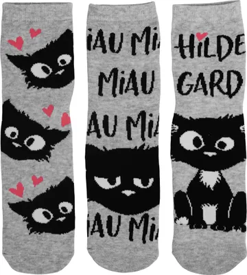 Produktbild von Ralf Schmitz Socken - Hildegard Uni Sneaker Katze Grau (3er Pack)