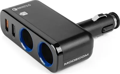 Produktbild von Autoladegerät MODECOM Royal CG2U2Q, schwarz, 2x USB-Anschluss, Überladeschutz, LED-Anzeige, kompatibel mit 12V- und 24V-Fahrzeugen (Personenwagen und Nutzfahrzeuge)