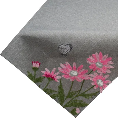 Immagine prodotto di Tovaglia DAVINA ricamo fiori rosa poliestere grigio 85 x 85 cm