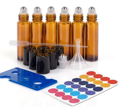 Productafbeelding van Rollon flesjes, 10 ml, 6 stuks, bruin glas, UV-bescherming, voor etherische oliën, 10 ml x 6